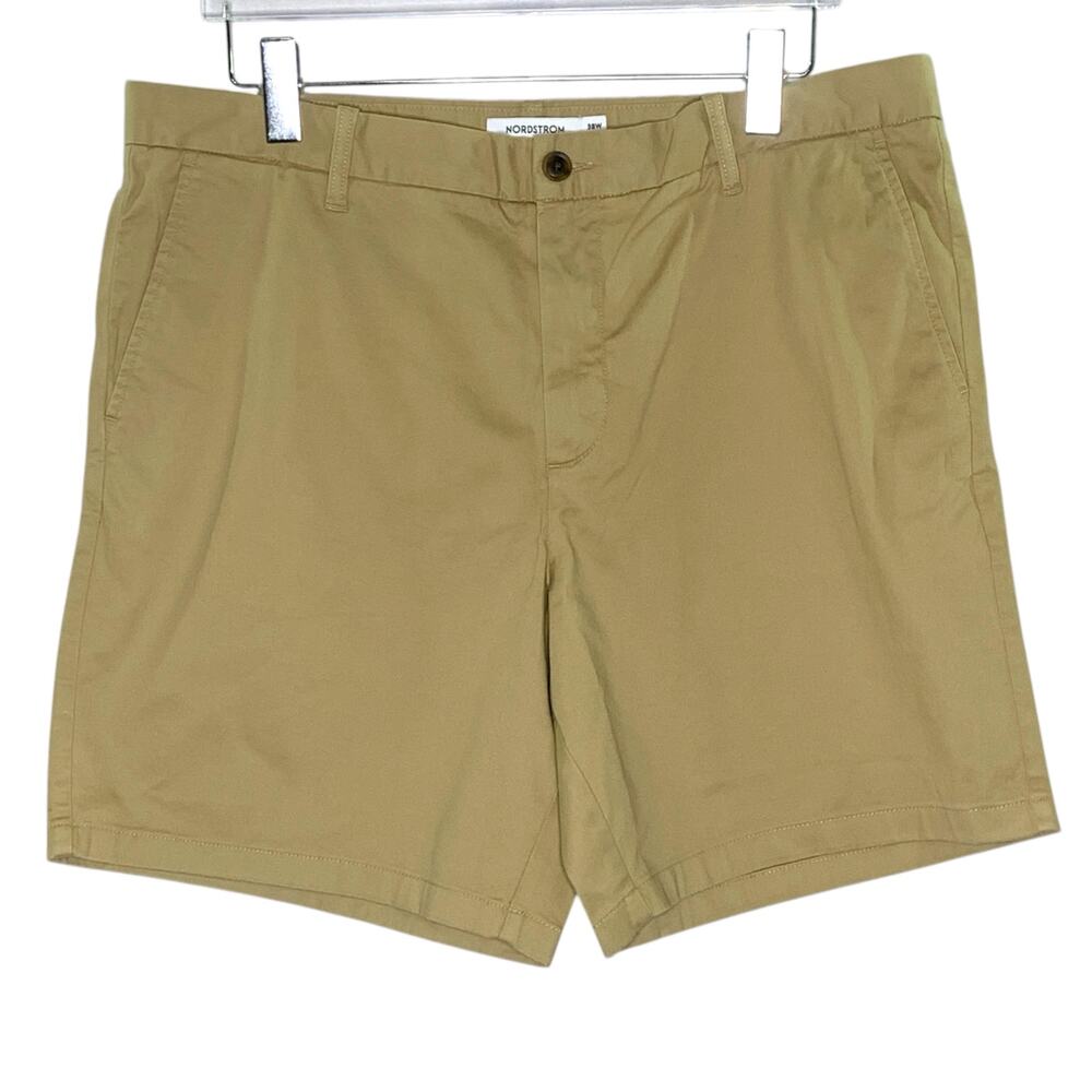 Nordstrom 38W NEW Mens Slim Fit Shorts Tan Stock Cotton Blend Casual